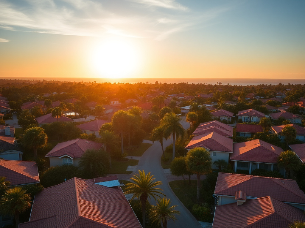 Aerial view of a Florida coastal community and inland landscape representing our statewide service area