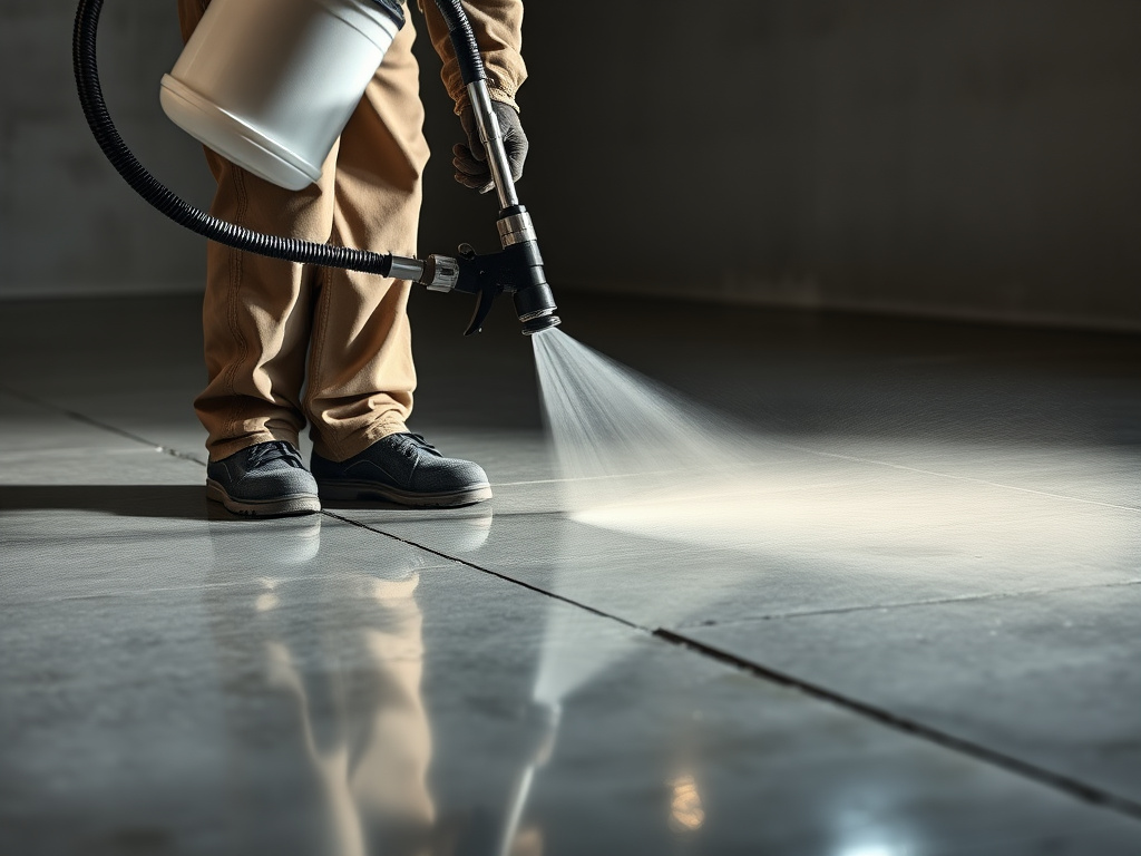 Technician spray-applying a polyurea coating system to a Florida residential surface